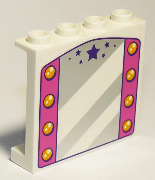 White Panel 1 x 4 x 3 with Side Supports - Hollow Studs with Mirror, Dark Pink Sides with Lamps and 