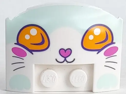 White Wedge 3 x 4 x 2/3 Triple Curved with Cat Face, Bright Light Orange Eyes, Dark Pink Nose and Ov