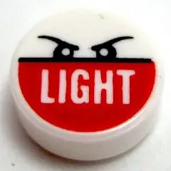 White Tile, Round 1 x 1 with Black Angry Eyebrows and Eyes, 'LIGHT' on Red Background Pattern