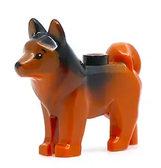 Dark Orange Dog, Husky with Marbled Black Ears and Back and Printed Black Eyes and Nose, Dark Orange