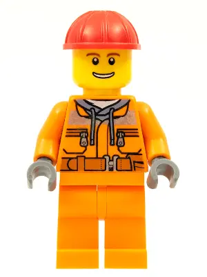 Construction Worker - Male, Orange Safety Jacket, Reflective Stripe, Sand Blue Hoodie, Orange Legs, 