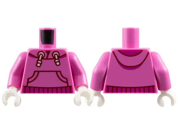 Dark Pink Torso Hoodie with White Drawstrings, Dark Red Outline Kangaroo Pocket, Magenta Hem Pattern