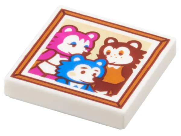 White Tile 2 x 2 with Family Portrait in Reddish Orange Frame with Magenta, Reddish Brown, and Blue 