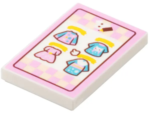 White Tile 2 x 3 with Clothing Ad, Bright Pink and Dark red Border, Medium Azure and Yellow Garments