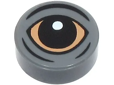 Dark Bluish Gray Tile, Round 1 x 1 with Black and Nougat Blurrg Eye Pattern