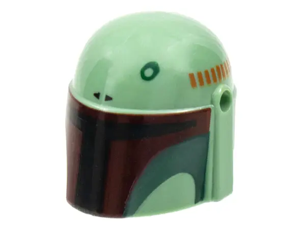 Sand Green Minifigure, Headgear Helmet with Holes, SW Mandalorian with Black and Dark Red Visor, Dar