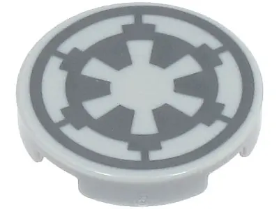 Light Bluish Gray Tile, Round 2 x 2 with Bottom Stud Holder with Dark Bluish Gray SW Imperial Logo P