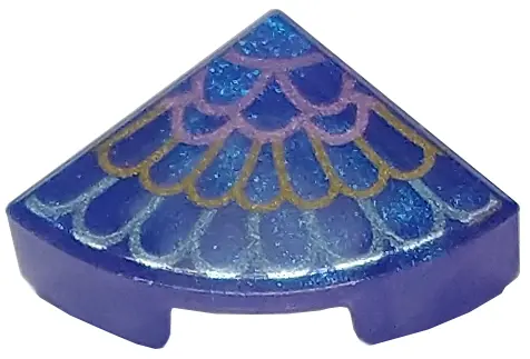 Satin Trans-Purple Tile, Round 1 x 1 Quarter with Metallic Light Blue, Gold, and Metallic Pink Feath