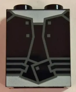 Black Brick 1 x 2 x 2 with Inside Stud Holder with Dark Bluish Gray Outlined Vest and Belt and White