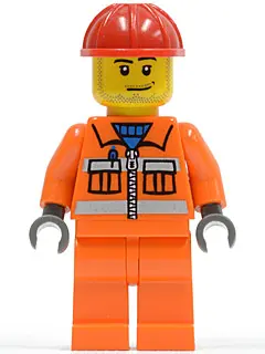Construction Worker - Orange Zipper, Safety Stripes, Orange Arms, Orange Legs, Red Construction Helm