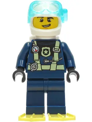 Police - City Officer Dark Blue Diving Suit with Bright Light Yellow Harness, White Helmet, White Ai