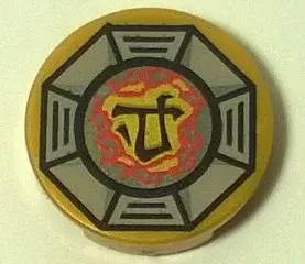 Pearl Gold Tile, Round 2 x 2 with Bottom Stud Holder with Airjitzu Earth Symbol in Light Bluish Gray