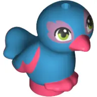 Dark Azure Bird, Friends Style, Feet Joined with Molded Coral Beak, Feathers and Toes and Printed Li