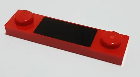 Red Plate, Modified 1 x 4 with 2 Studs without Groove with Black Rectangle Pattern