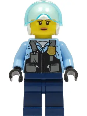 Police - City Helicopter Pilot Female, Safety Vest with Police Badge, Dark Blue Legs, White Helmet