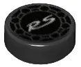 Black Tile, Round 1 x 1 with 'RS' Pattern