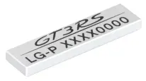 White Tile 1 x 4 with 'GT3RS LG-P' and Variable Code Pattern