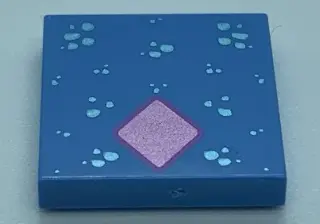 Medium Blue Tile 2 x 2 with Metallic Light Blue Spots and Metallic Pink Diamond Pattern (Bruni)