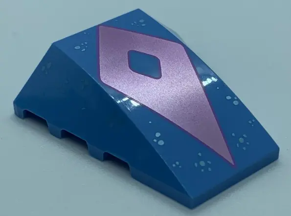 Medium Blue Wedge 4 x 4 Triple Curved No Studs with Metallic Light Blue Spots, Metallic Pink Diamond