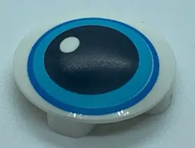 White Plate, Round 2 x 2 with Rounded Bottom (Boat Stud) with Medium Azure Eye Pattern
