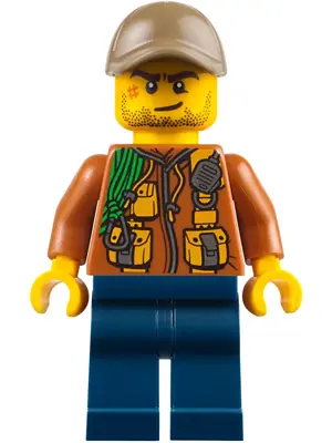 City Jungle Explorer - Dark Orange Jacket with Pouches, Dark Blue Legs, Dark Tan Cap with Hole, Croo