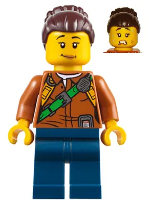 City Jungle Explorer Female - Dark Orange Shirt with Green Strap, Dark Blue Legs, Dark Brown Hair Fe