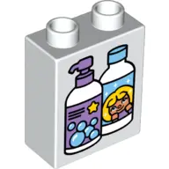 White Duplo, Brick 1 x 2 x 2 with Two Bubble Bath Bottles Pattern