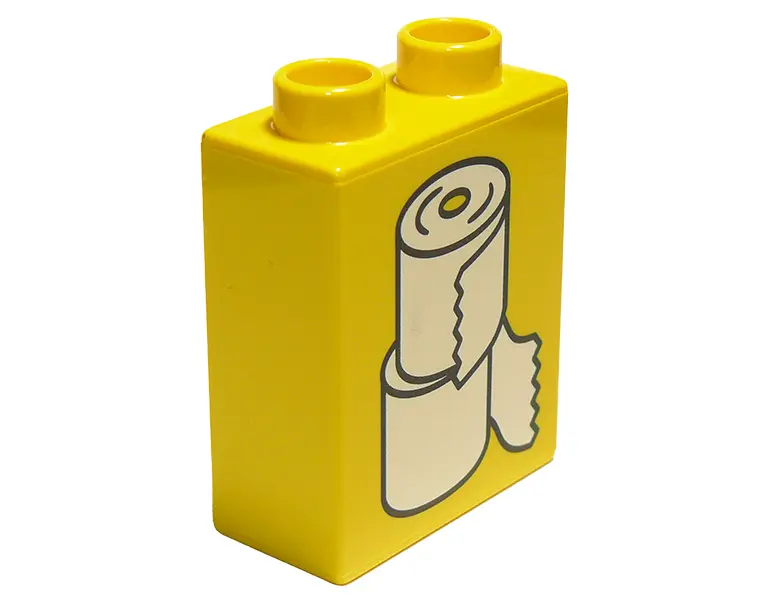 Yellow Duplo, Brick 1 x 2 x 2 with White Toilet Paper Rolls Pattern