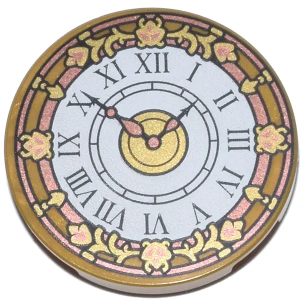 Pearl Gold Tile, Round 3 x 3 with White Clock Face, Copper and Gold Hands, Border, and Filigree and 