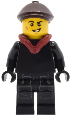 Tudor House Chimney Sweep - Black Torso and Legs with Dark Bluish Gray Pockets, Dark Brown Flat Cap,