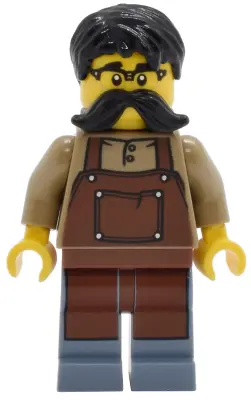 Tudor House Clockmaker - Dark Tan Shirt with Reddish Brown Apron, Sand Blue Legs, Black Hair and Mou