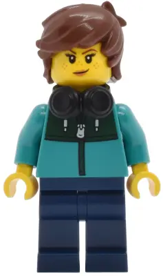 Tudor House Resident - Dark Turquoise Jacket with Dark Green Panel, Dark Blue Legs, Reddish Brown Ha