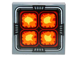 Dark Bluish Gray Tile, Modified 2 x 2 Inverted with 4 Orange, Red and Yellow Rounded Squares Pattern