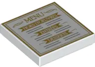 White Tile 2 x 2 with Gold 'MENU' and Border, 'HORS D'OEUVRES', 'ENTRÉES', and 'DESSERTS' Pattern