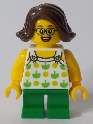 Child - Girl, White Halter Top with Green Apples and Lime Spots, Green Short Legs, Dark Brown Hair, 