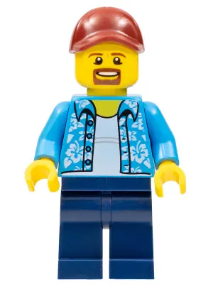 Man with Hawaiian Shirt, Dark Blue Legs, Dark Red Cap