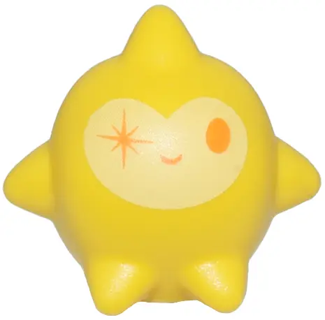 Yellow Star, Wish with Orange Oval Left Eye, Sparkle Right Eye, and Grin on Bright Light Yellow Back