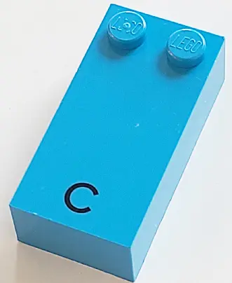 Dark Azure Brick, Braille 2 x 4 with 2 Studs with Black Capital Letter C Pattern (dots-14 ⠉) (French