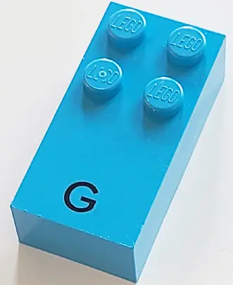 Dark Azure Brick, Braille 2 x 4 with 4 Studs with Black Capital Letter G Pattern (dots-1245 ⠛) (Fren