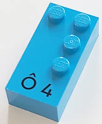 Dark Azure Brick, Braille 2 x 4 with 4 Studs with Black Capital Letter O with Circumflex (Ô) / Numbe