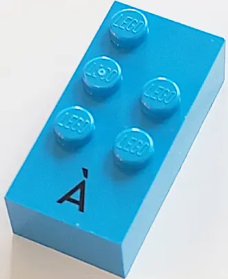Dark Azure Brick, Braille 2 x 4 with 5 Studs with Black Capital Letter A with Grave (À) Pattern (dot
