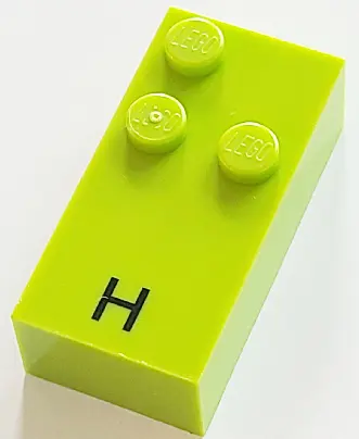 Lime Brick, Braille 2 x 4 with 3 Studs with Black Capital Letter H Pattern (dots-125 ⠓) (French with