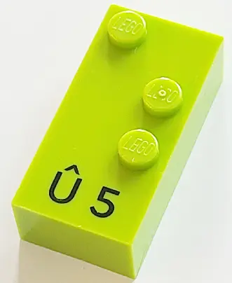 Lime Brick, Braille 2 x 4 with 3 Studs with Black Capital Letter U with Circumflex (Û) / Number 5 Pa