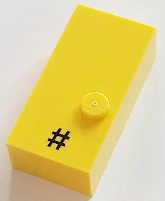 Yellow Brick, Braille 2 x 4 with 1 Stud with Black Number Sign / Hash / Pound Sign Pattern (dots-6 ⠠