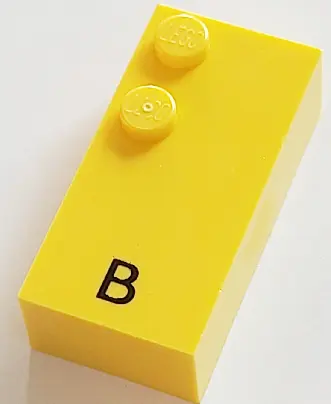 Yellow Brick, Braille 2 x 4 with 2 Studs with Black Capital Letter B Pattern (dots-12 ⠃) (French wit
