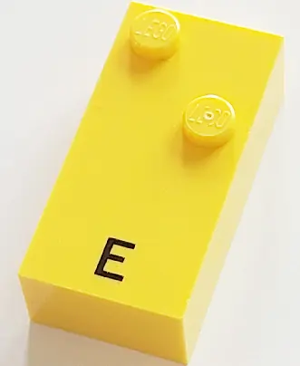 Yellow Brick, Braille 2 x 4 with 2 Studs with Black Capital Letter E Pattern (dots-15 ⠑) (French wit