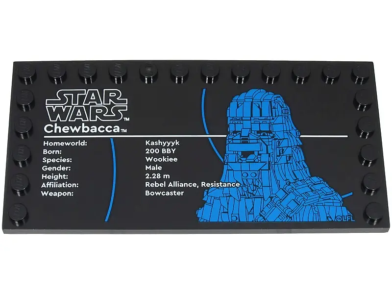 Black Tile, Modified 6 x 12 with Studs on Edges with Star Wars Logo and 'Chewbacca' Pattern