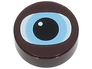 Dark Brown Tile, Round 1 x 1 with White and Bright Light Blue Chewbacca Eye with Black Pupil Pattern