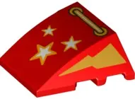 Red Wedge 4 x 3 Triple Curved No Studs with Gold Lightning Bolts, Stars, and Bar Handle Pattern