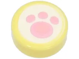 Bright Light Yellow Tile, Round 1 x 1 with Bright Pink Paw Print on White Background Pattern